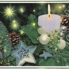 Serviette Weihnachten weiße Kerze mit Sternen und grünem Hintergrund 20 Stück, 33*33 cm