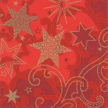 Serviette Weihnachten goldene Sterne in verschiedenen Designs auf rotem Hintergrund 20 Stück, 33*33cm