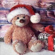 Serviette Weihnachten Teddy mit Geschenk 20 Stück, 33x33 cm 