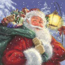 Serviette Weihnachtsmann mit Geschenken, 33*33 cm, 20 Stück